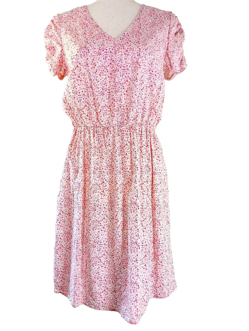 BANANA REPUBLIC Pink Floral Sundress Cotton Puff Sleeve Print Cottagecore Size M - Picture 3 of 12